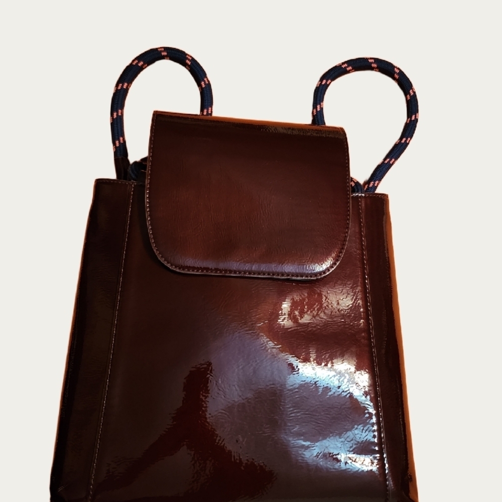 BURGUNDY FAUX Patent LEATHER Backpack - Picture 10 of 12